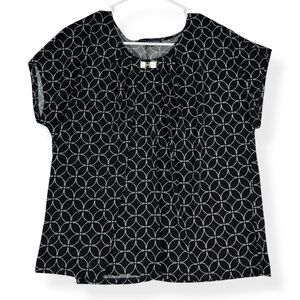 Adrienne Vittadini Top Womens XL Black White Short Sleeves Stretch
